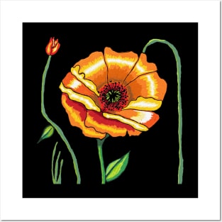 poppies, orange flower, oil painting Posters and Art